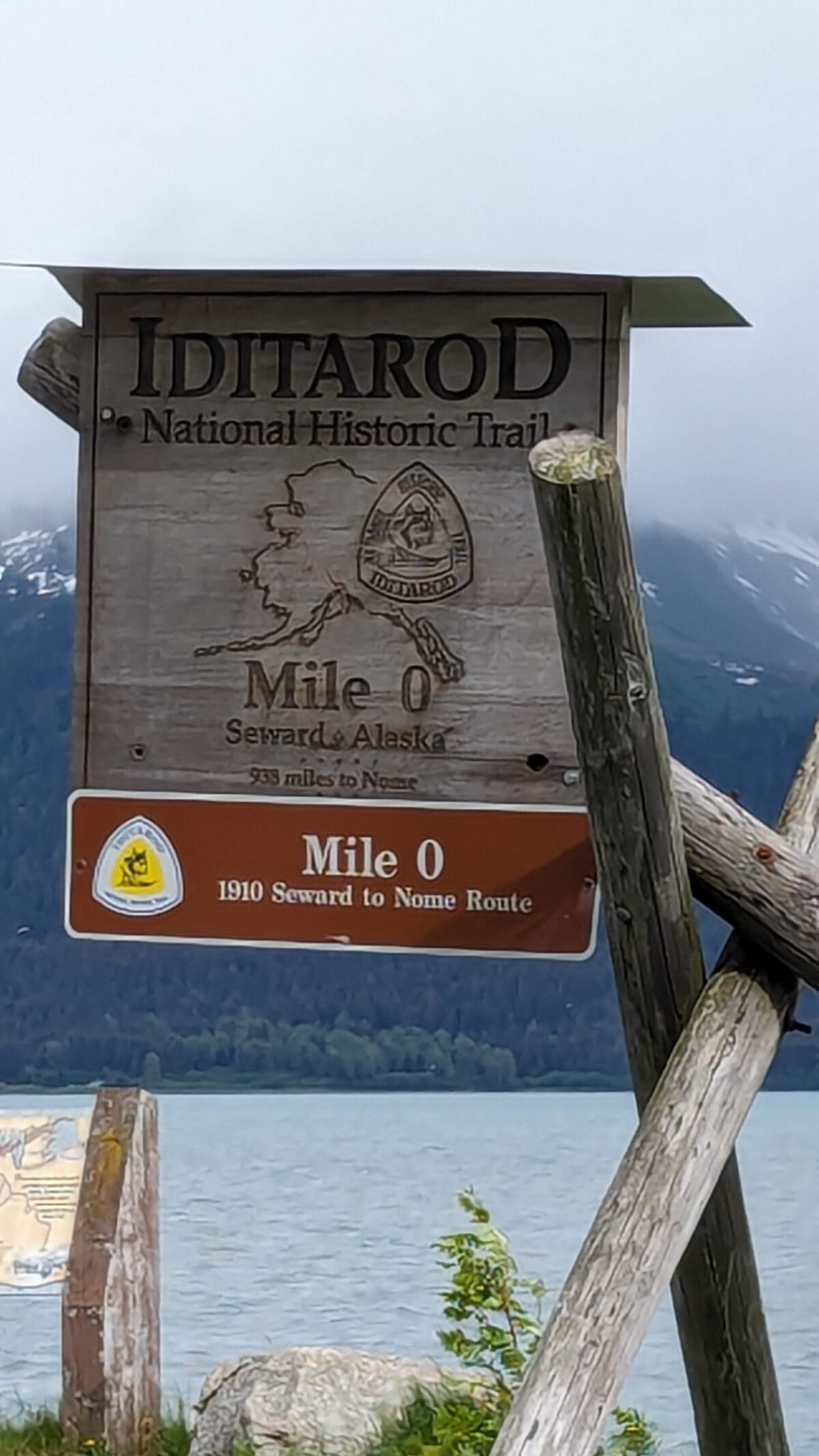 Iditarod Trail mile 0 sign in Alaska