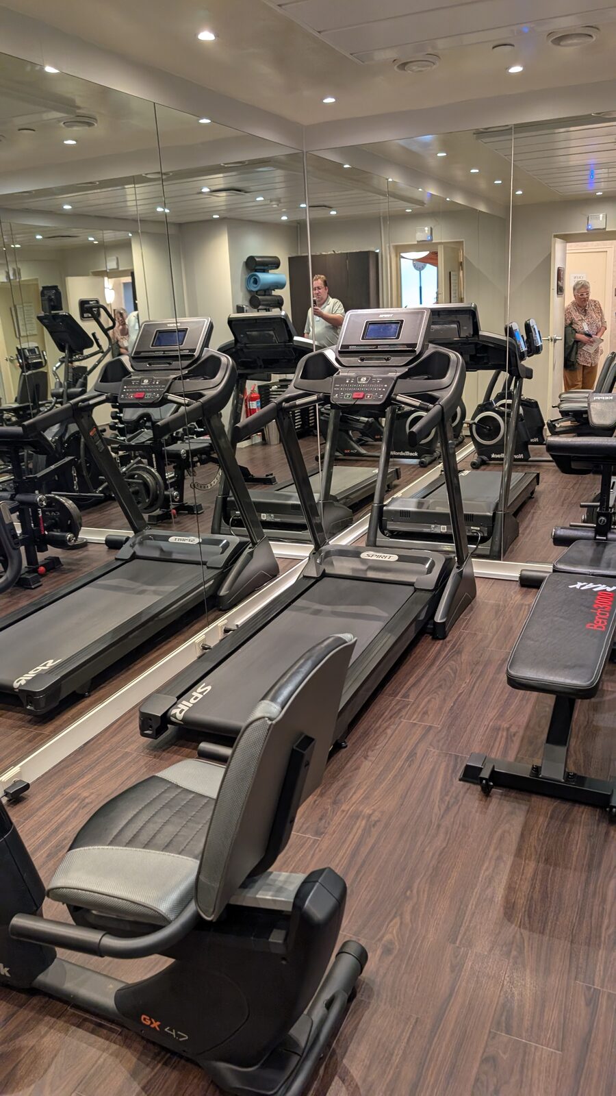 Fitness center on Victory II with treadmills and a recumbent bike